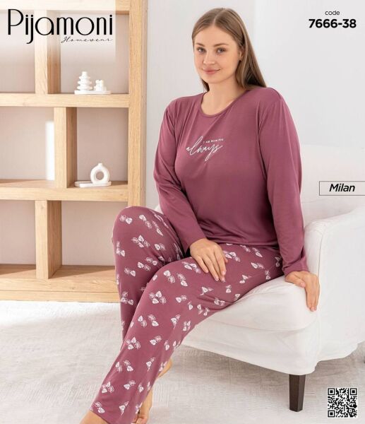 PİJAMONİ 7666-38 BAYAN MİLAN BATTAL PİJAMA TAKIM