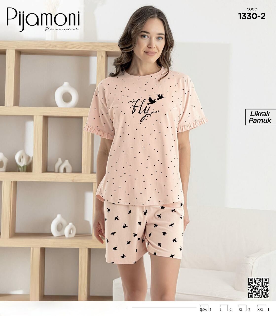 PİJAMONİ 1330-2 BAYAN KISAKOL ŞORTLU TAKIM