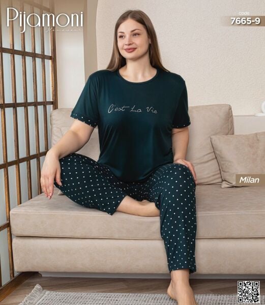 PİJAMONİ 7665-9 MİLAN BATTAL KISA KOL PİJAMA TAKIM