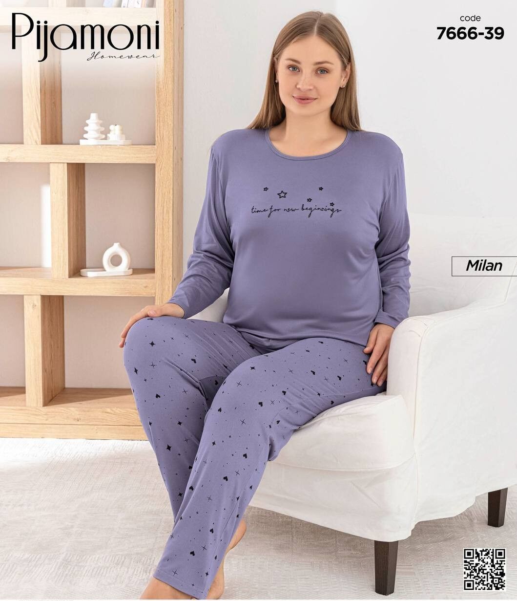 PİJAMONİ 7666-39 BAYAN MİLAN BATTAL PİJAMA TAKIM