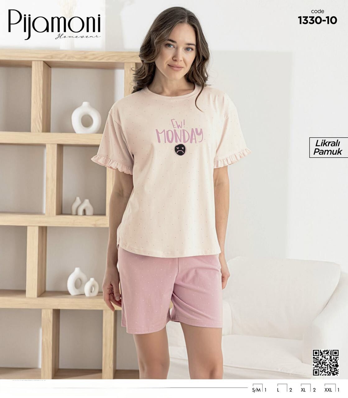 PİJAMONİ 1330-10 BAYAN KISAKOL ŞORTLU TAKIM