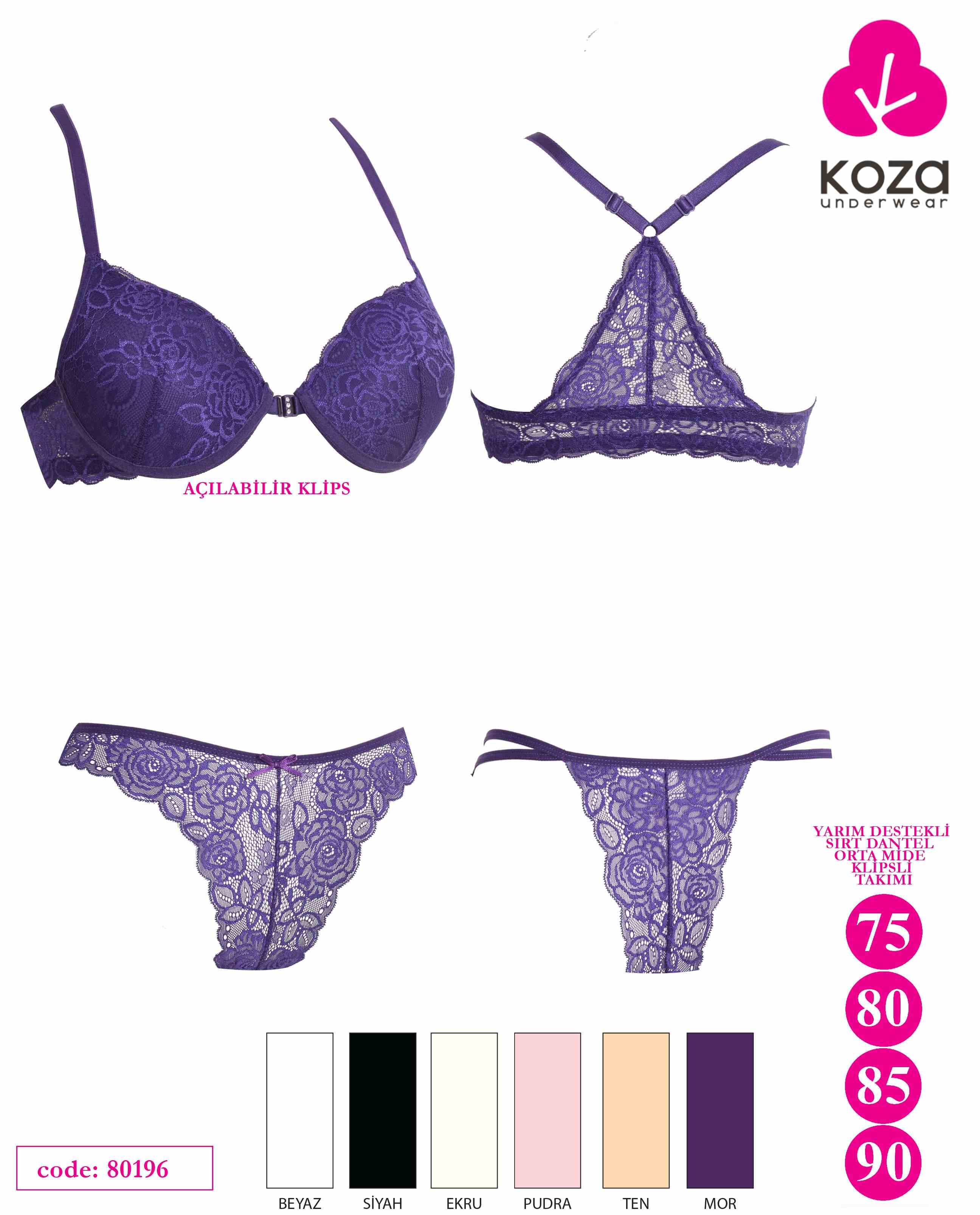 KOZA 80196 ÖN KLİPS SIRT DANTELLİ SÜTYEN TAKIM