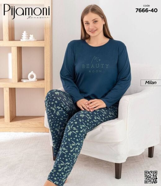 PİJAMONİ 7666-40 BAYAN MİLAN BATTAL PİJAMA TAKIM