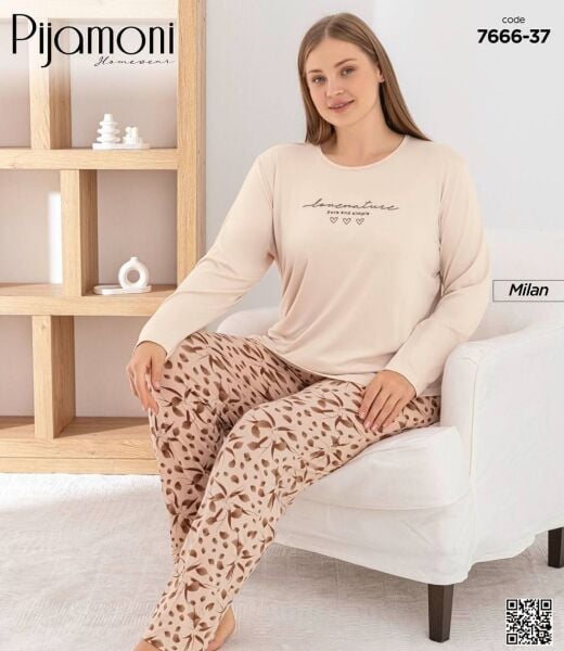 PİJAMONİ 7666-37 BAYAN MİLAN BATTAL PİJAMA TAKIM