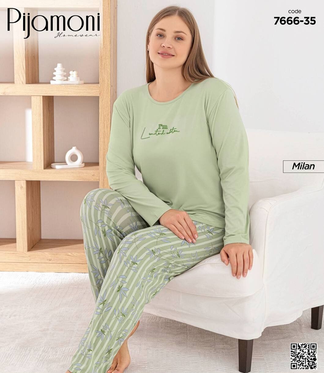 PİJAMONİ 7666-35 BAYAN MİLAN BATTAL PİJAMA TAKIM