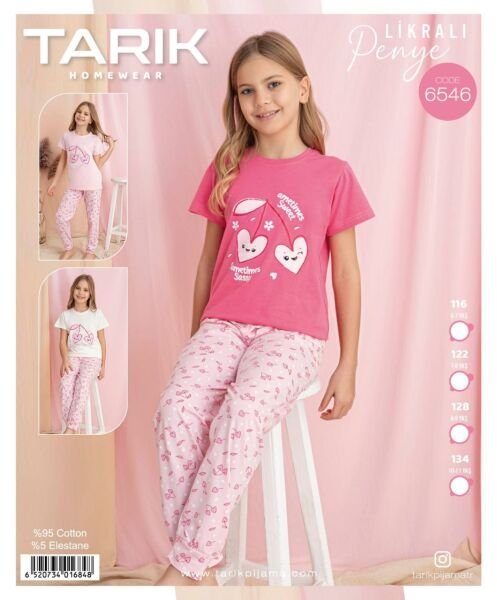 TARIK 6546 KIZ 7-11 YŞ PENYE KISA KOL PİJAMA TAKIM