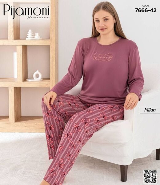 PİJAMONİ 7666-42 BAYAN MİLAN BATTAL PİJAMA TAKIM