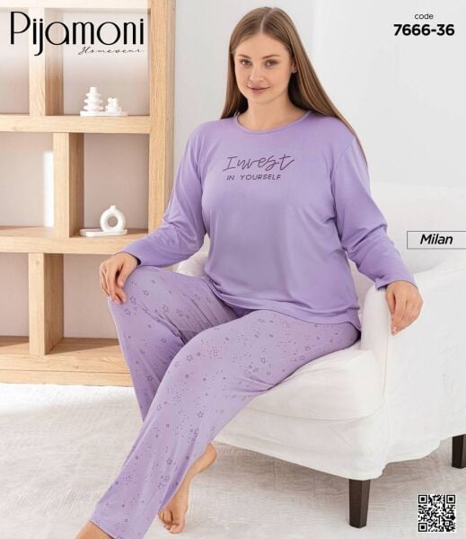 PİJAMONİ 7666-36 BAYAN MİLAN BATTAL PİJAMA TAKIM