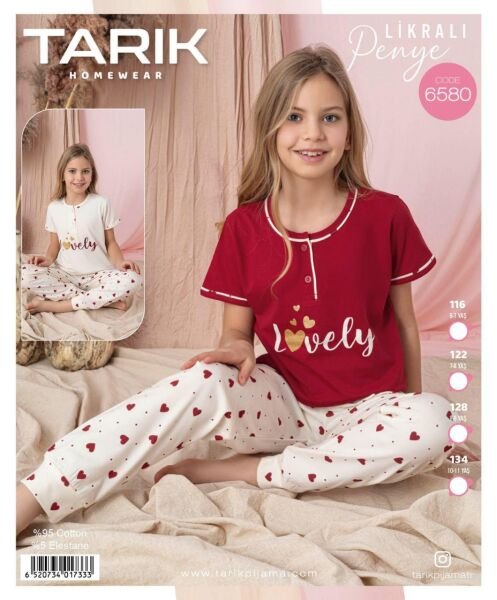 TARIK 6580 KIZ 7-11 YŞ PENYE KISA KOL PİJAMA TAKIM