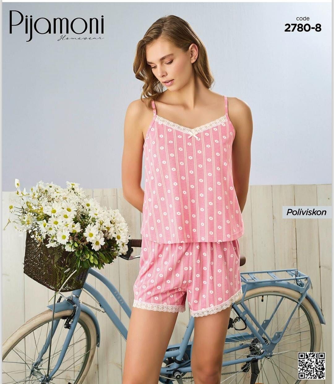 PİJAMONİ 2780-8 ESİNTİ İP ASKI ŞORTLU TAKIM