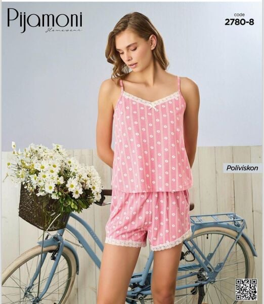 PİJAMONİ 2780-8 ESİNTİ İP ASKI ŞORTLU TAKIM