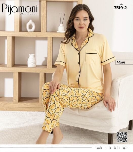 PİJAMONİ 7519-2 BAYAN MİLAN GÖMLEK K.KOL PİJAMA TK