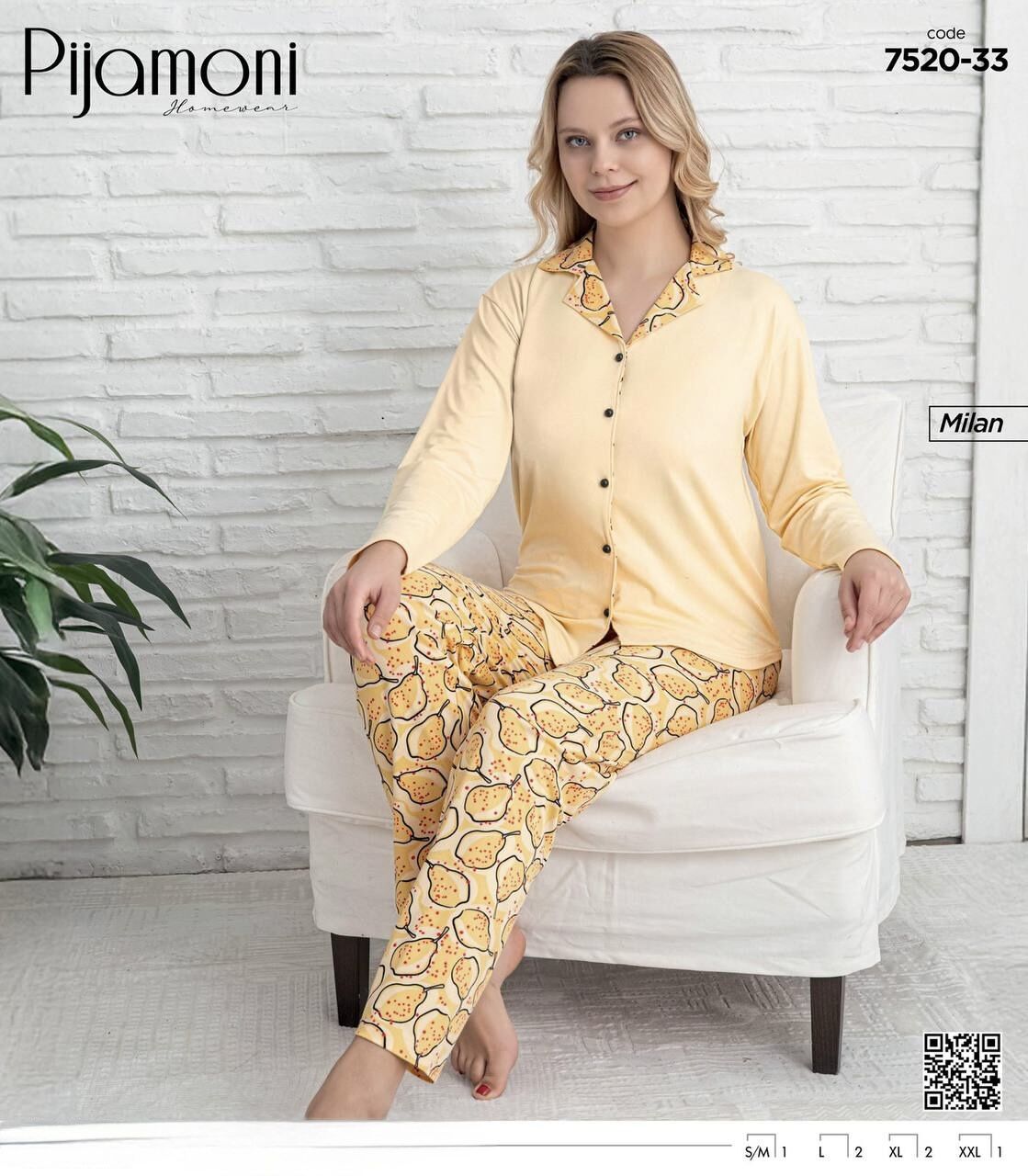 PİJAMONİ 7520-33 BAYAN MİLAN GÖMLEK PİJAMA TAKIM