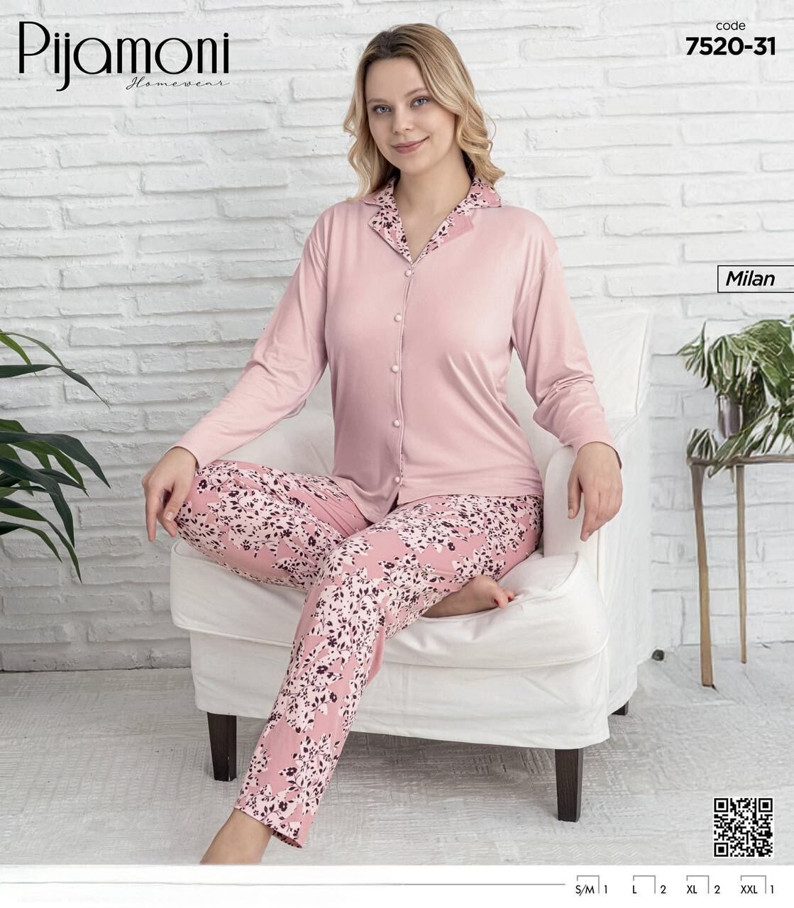 PİJAMONİ 7520-31 BAYAN MİLAN GÖMLEK PİJAMA TAKIM