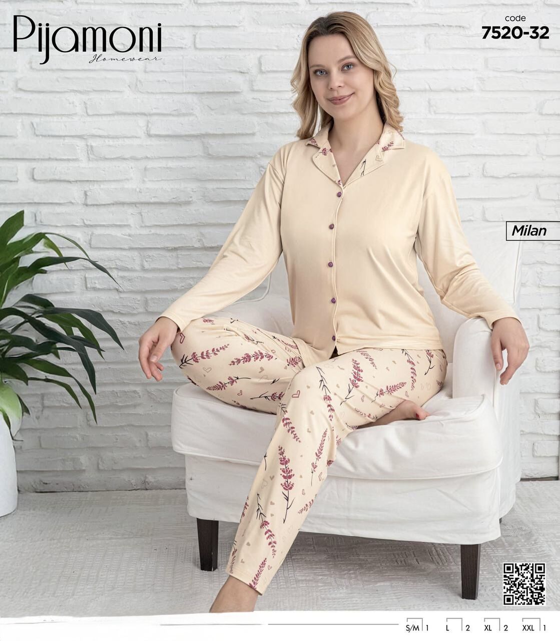 PİJAMONİ 7520-32 BAYAN MİLAN GÖMLEK PİJAMA TAKIM