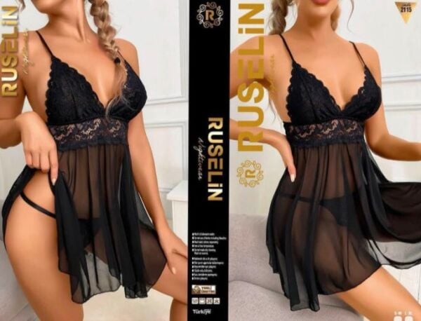 RUSELİN 2115 FANTAZİ KISA GECELİK 2 Lİ TAKIM