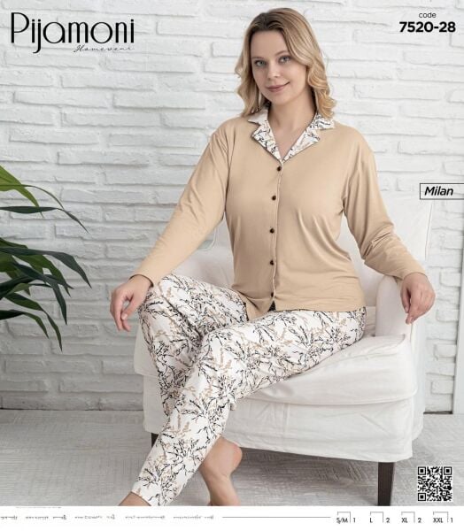 PİJAMONİ 7520-28 BAYAN MİLAN GÖMLEK PİJAMA TAKIM