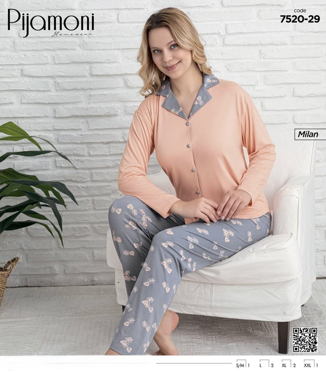 PİJAMONİ 7520-29 BAYAN MİLAN GÖMLEK PİJAMA TAKIM