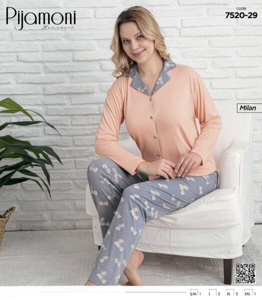 PİJAMONİ 7520-29 BAYAN MİLAN GÖMLEK PİJAMA TAKIM