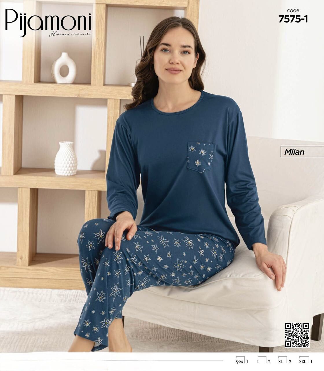 PİJAMONİ 7575-1 BAYAN MİLAN PİJAMA TAKIM