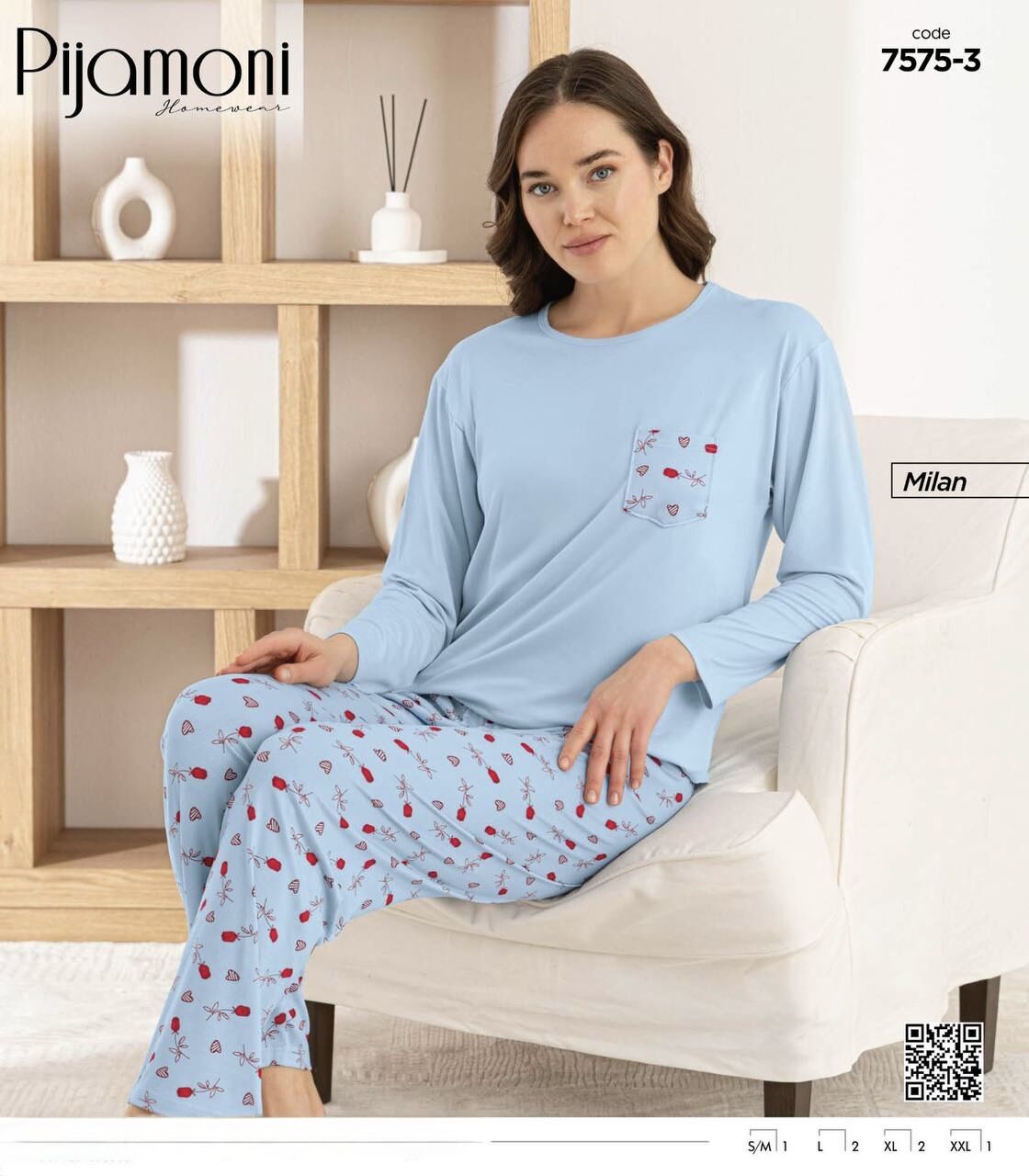 PİJAMONİ 7575-3 BAYAN MİLAN PİJAMA TAKIM