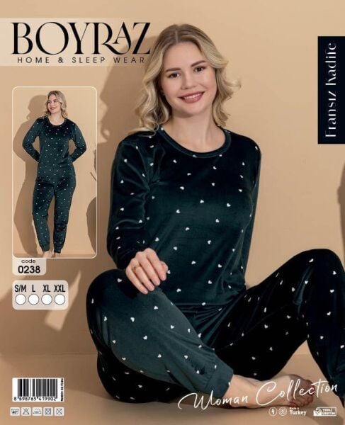 BOYRAZ 0238 FRANSIZ KADİFE DESENLİ PİJAMA TAKIM