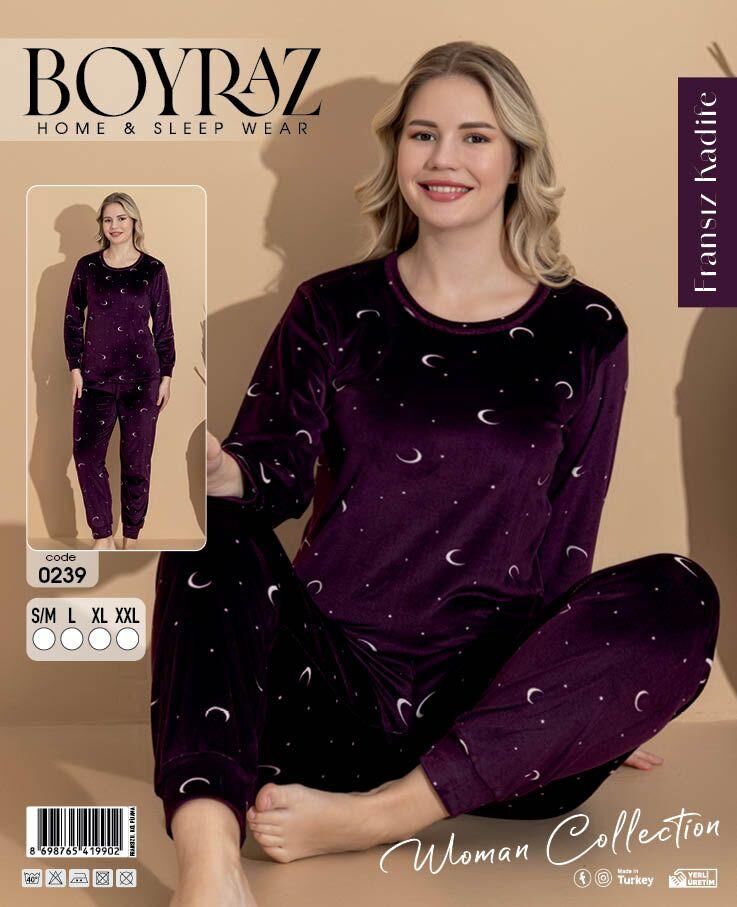 BOYRAZ 0239 FRANSIZ KADİFE DESENLİ PİJAMA TAKIM