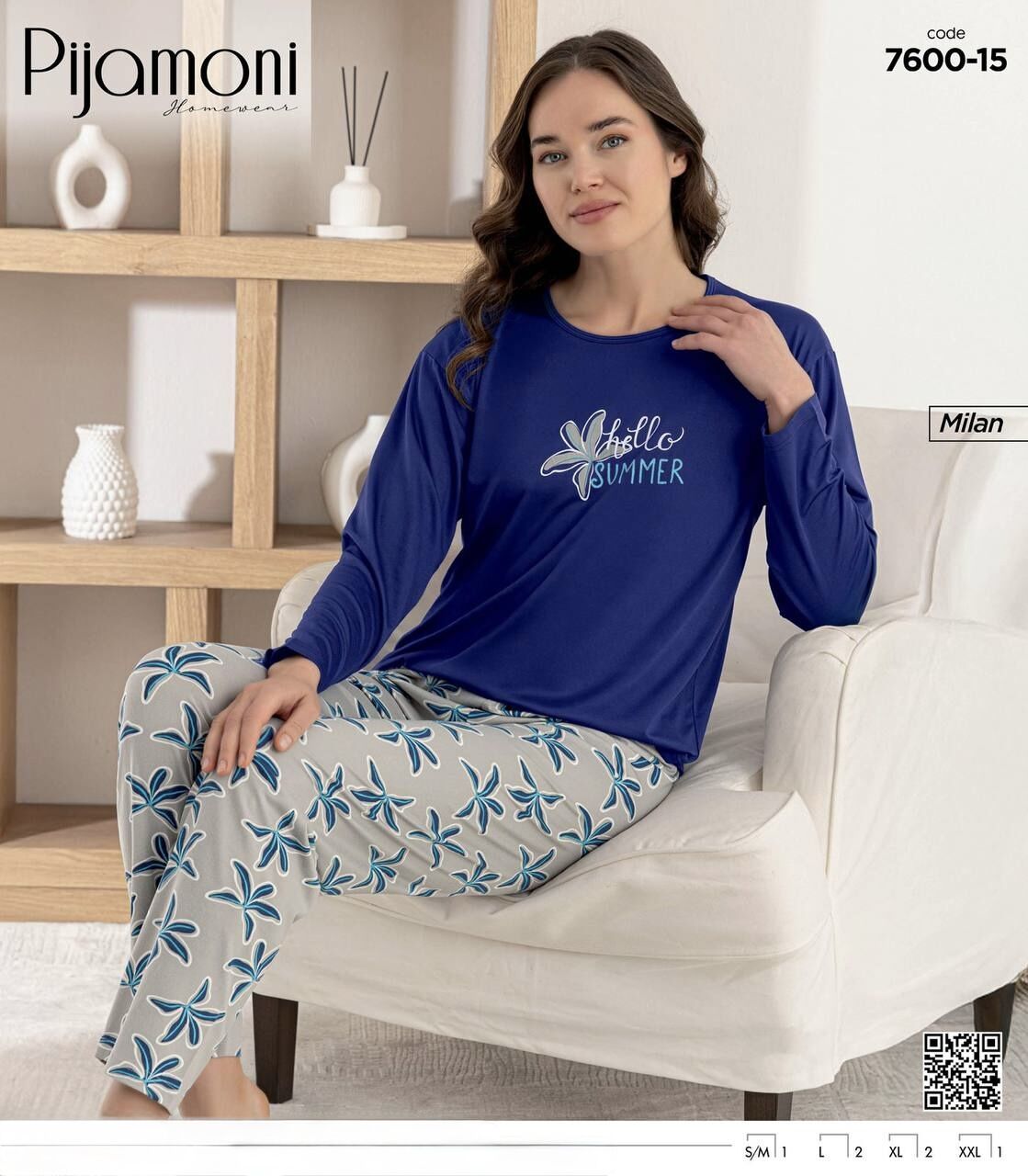 PİJAMONİ 7600-15Y BAYAN MİLAN PİJAMA TAKIM