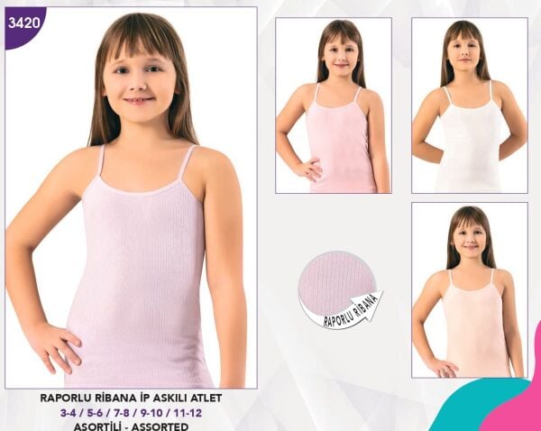 KOTA 3420 KIZ ÇOCUK RAPORLU RİBANA İP ASKI ATLET 6