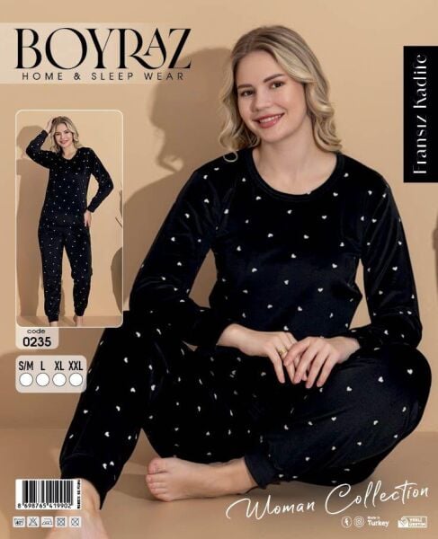 BOYRAZ 0235 FRANSIZ KADİFE DESENLİ PİJAMA TAKIM