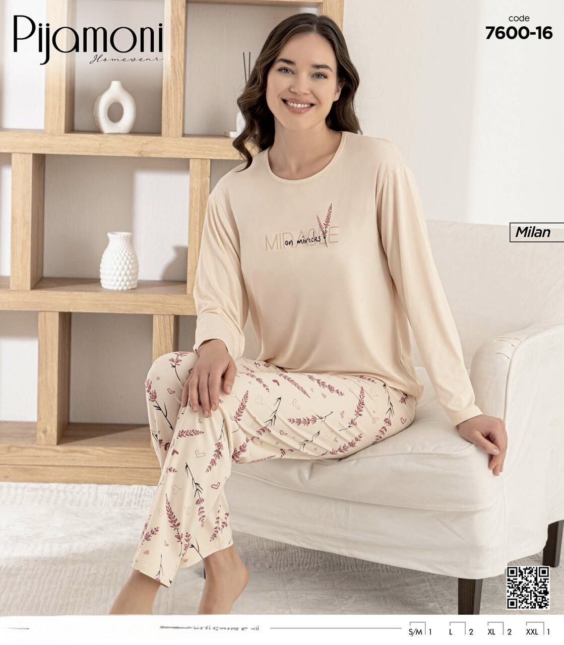PİJAMONİ 7600-16Y BAYAN MİLAN PİJAMA TAKIM