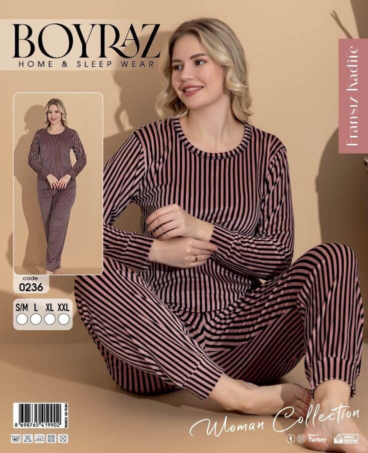 BOYRAZ 0236 FRANSIZ KADİFE DESENLİ PİJAMA TAKIM