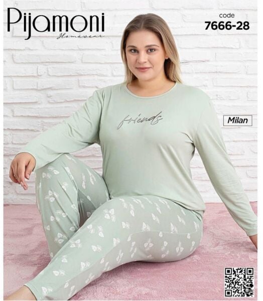 PİJAMONİ 7666-28 BAYAN MİLAN BATTAL PİJAMA TAKIM