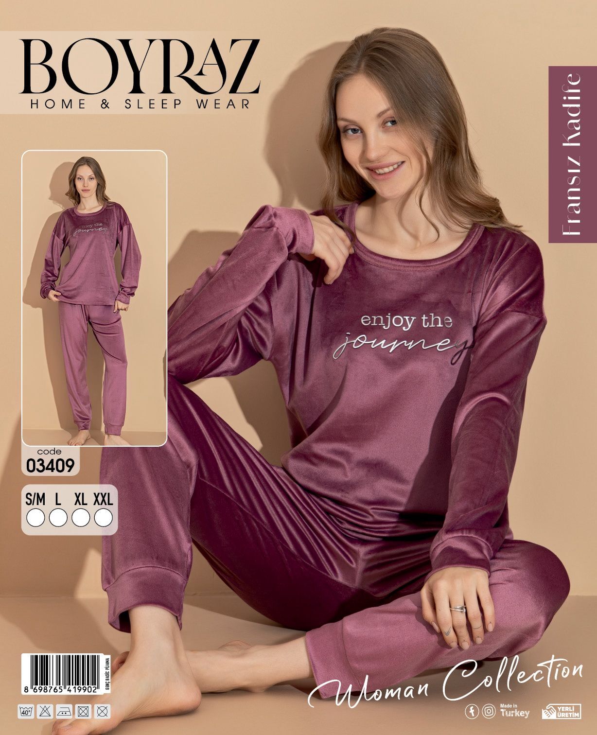 BOYRAZ 03409 FRANSIZ İTHAL KADİFE PİJAMA TAKIM