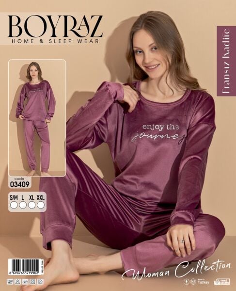 BOYRAZ 03409 FRANSIZ İTHAL KADİFE PİJAMA TAKIM