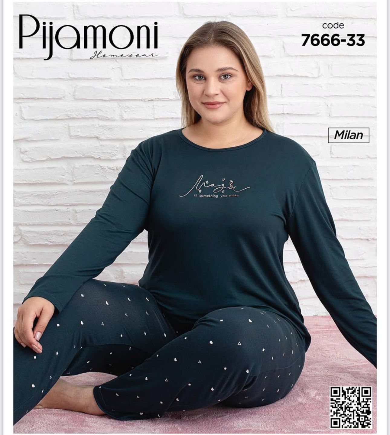 PİJAMONİ 7666-33 BAYAN MİLAN BATTAL PİJAMA TAKIM