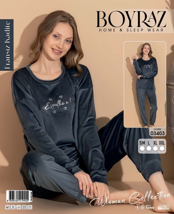 BOYRAZ 03403 FRANSIZ İTHAL KADİFE PİJAMA TAKIM