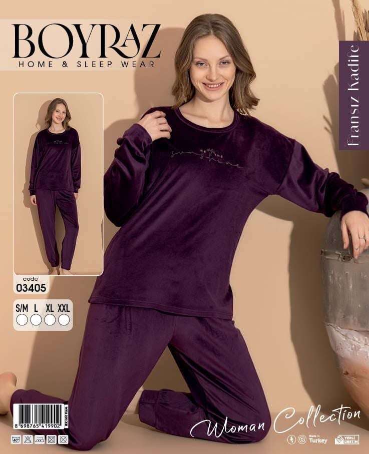 BOYRAZ 03405 FRANSIZ İTHAL KADİFE PİJAMA TAKIM