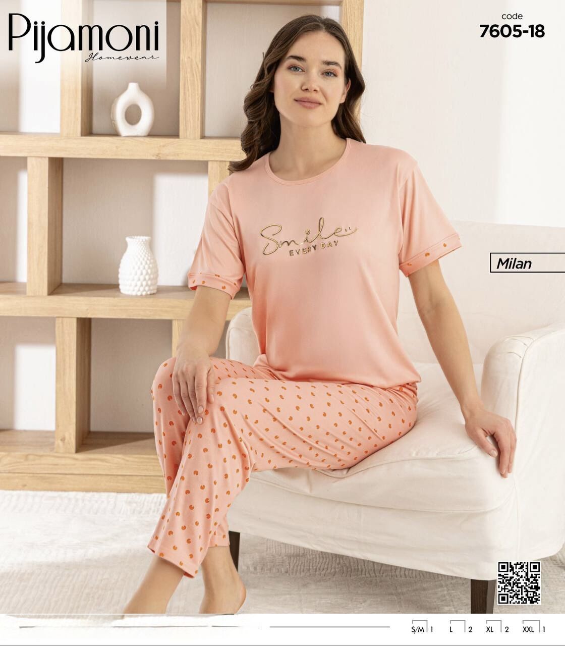 PİJAMONİ 7605-18Y BAYAN KISA KOL MİLAN PİJAMA TKM