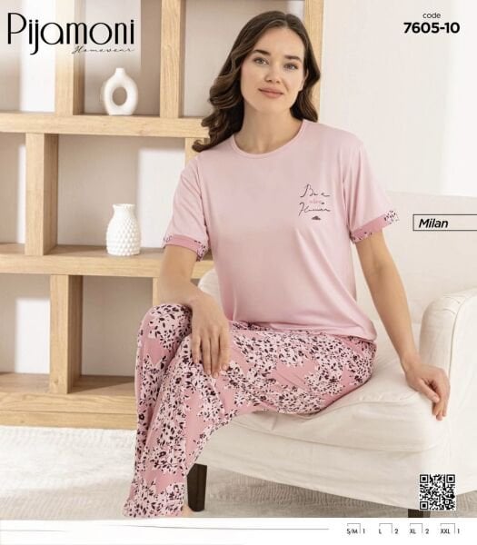 PİJAMONİ 7605-10Y BAYAN KISA KOL MİLAN PİJAMA TKM