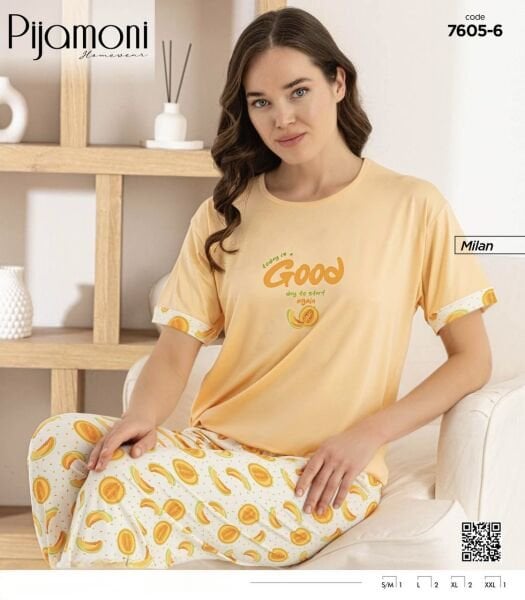 PİJAMONİ 7605-6Y BAYAN KISA KOL MİLAN PİJAMA TKM