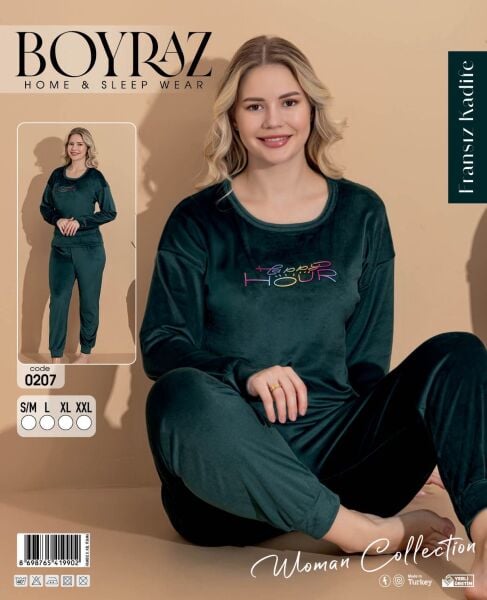 BOYRAZ 0207 FRANSIZ İTHAL KADİFE PİJAMA TAKIM