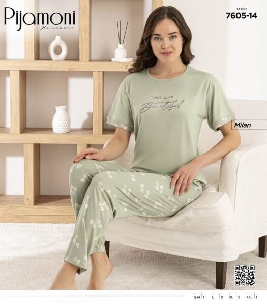 PİJAMONİ 7605-14Y BAYAN KISA KOL MİLAN PİJAMA TKM