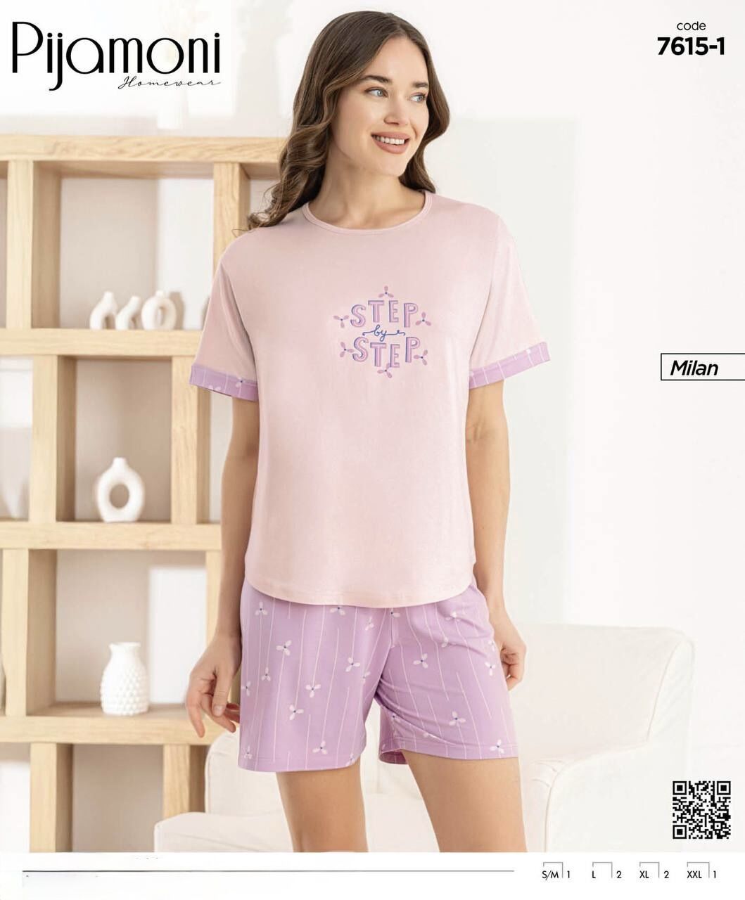 PİJAMONİ 7615-1 BAYAN MİLAN KISA KOL ŞORTLU TAKIM