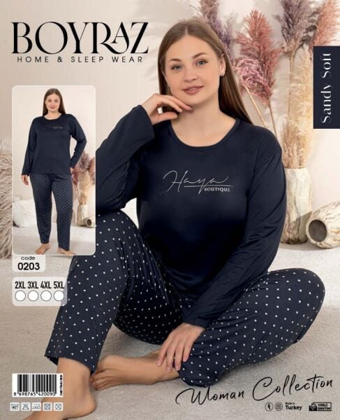 BOYRAZ 0203 BAYAN SENDY SOFT BATTAL PİJAMA TAKIMI