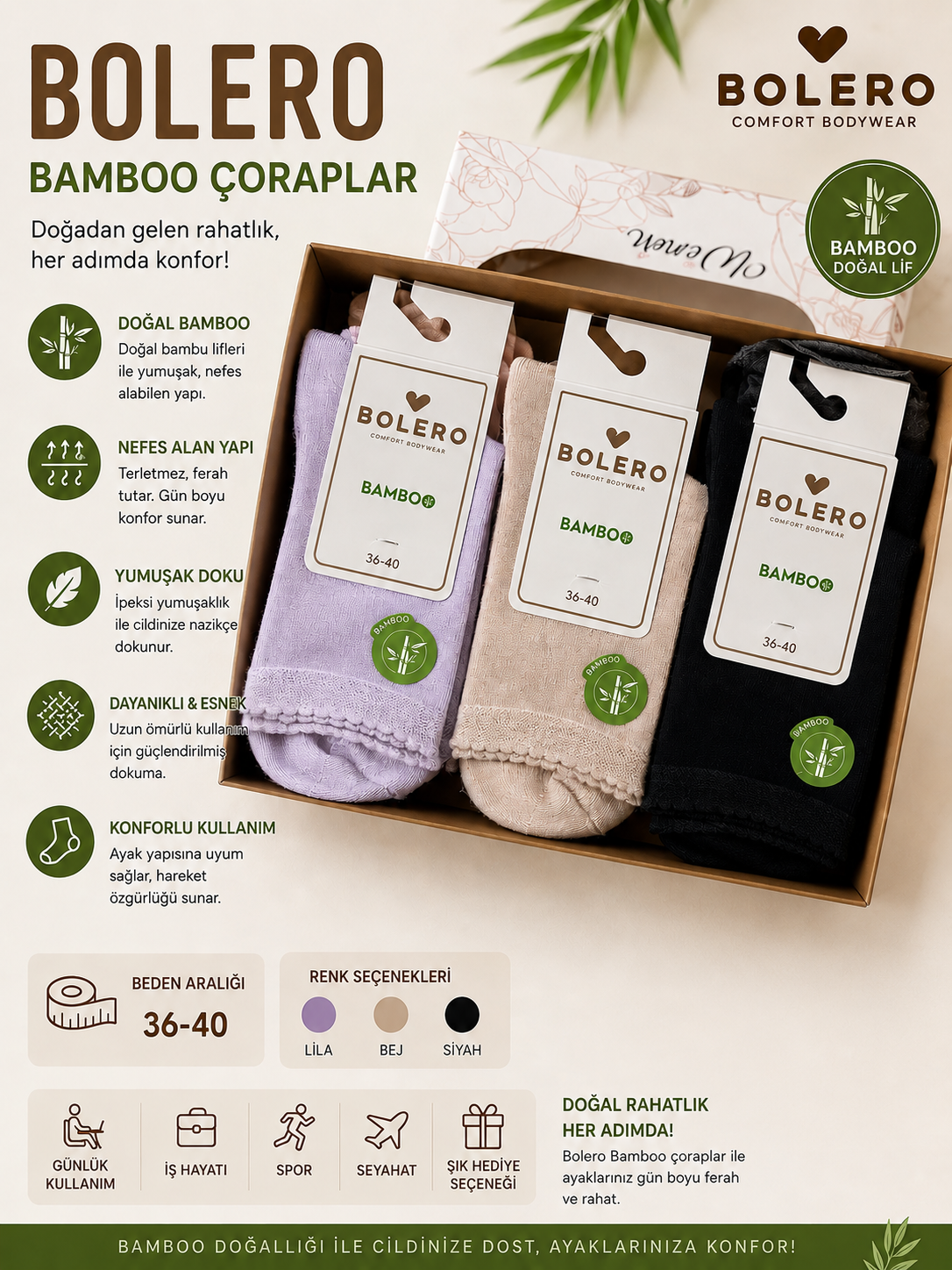 BOLERO B47 BAYAN PREMİUM DİKİŞSİZ BAMBU ÇORAP