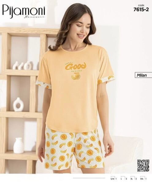 PİJAMONİ 7615-2 BAYAN MİLAN KISA KOL ŞORTLU TAKIM