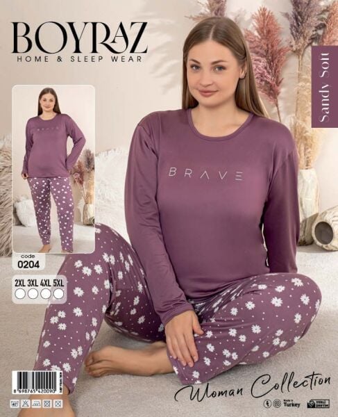 BOYRAZ 0204 BAYAN SENDY SOFT BATTAL PİJAMA TAKIMI