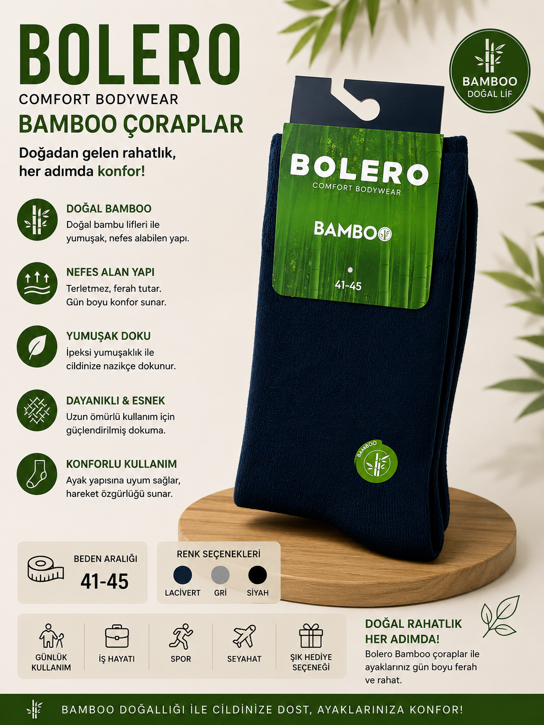 BOLERO E72 ERKEK COMFORD DİKİŞSİZ BAMBU ÇORAP