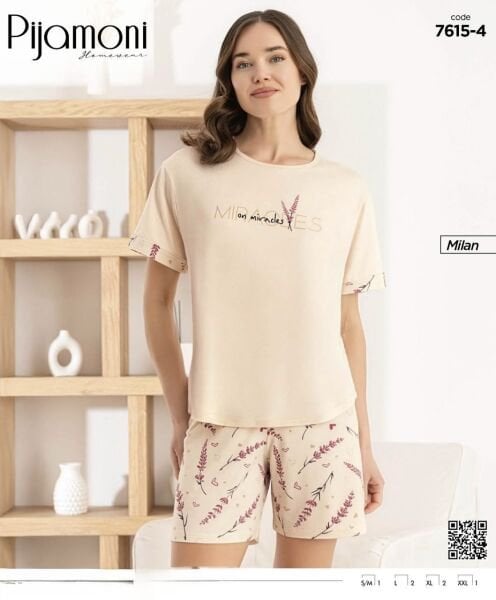PİJAMONİ 7615-4 BAYAN MİLAN KISA KOL ŞORTLU TAKIM